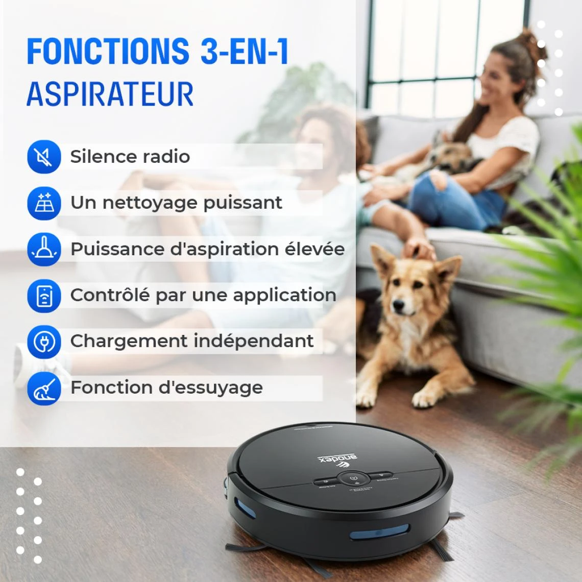 Anodex Aspirateur Robot - Avec Fonction De Nettoyage - Avec Station De Charge... – Image 2