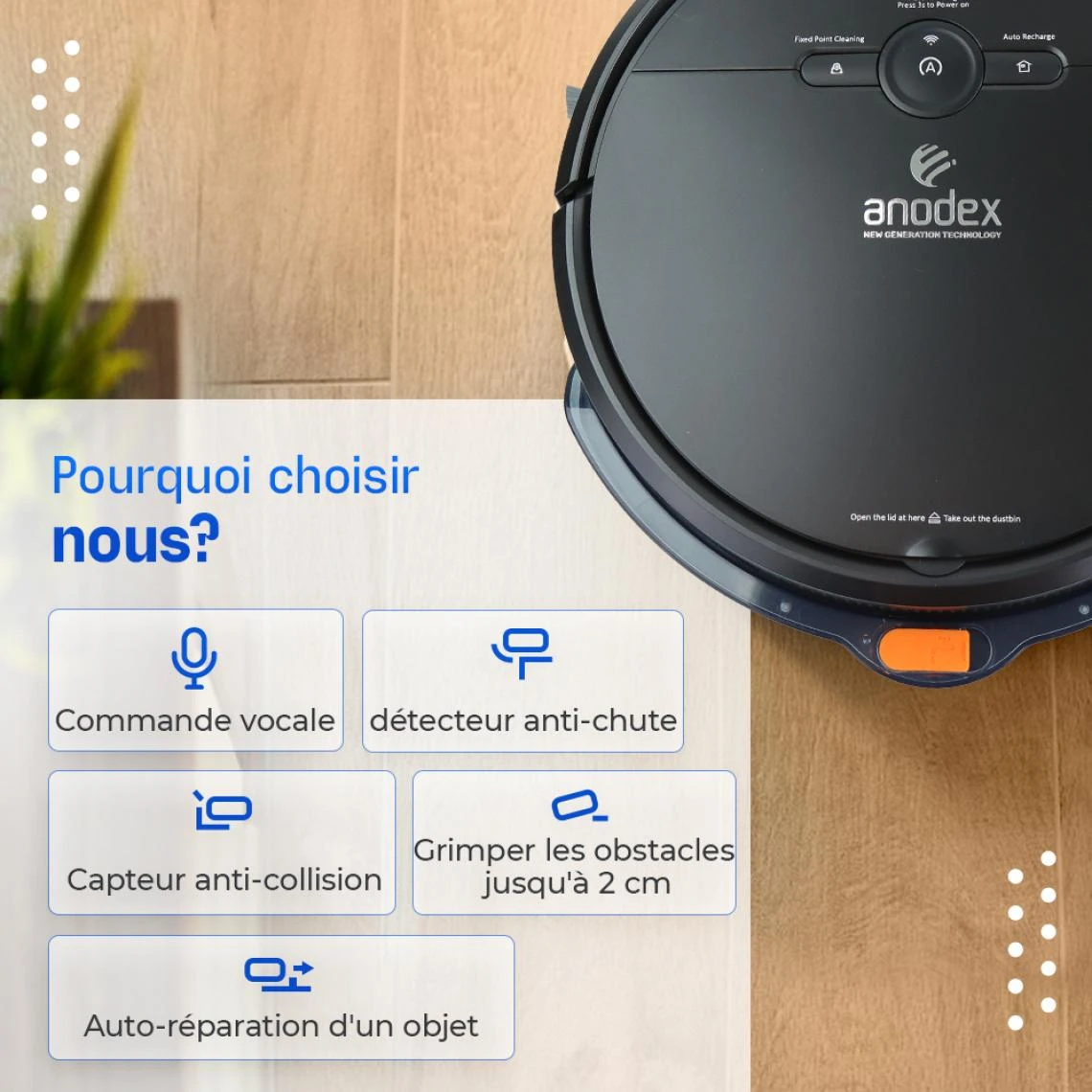 Anodex Aspirateur Robot - Avec Fonction De Nettoyage - Avec Station De Charge... – Image 4